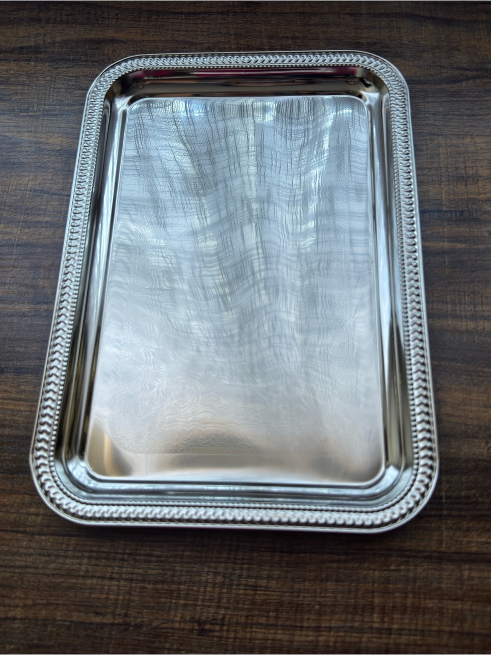 New Silver Chrome Metal Elegant Rectangular Serving Tray Home Decor NWT